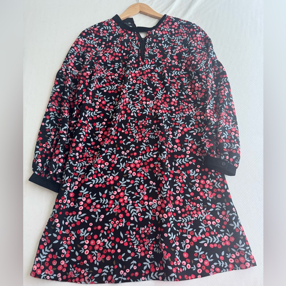 LOFT Pink and Red Bishop Sleeve V-Neck Sundress